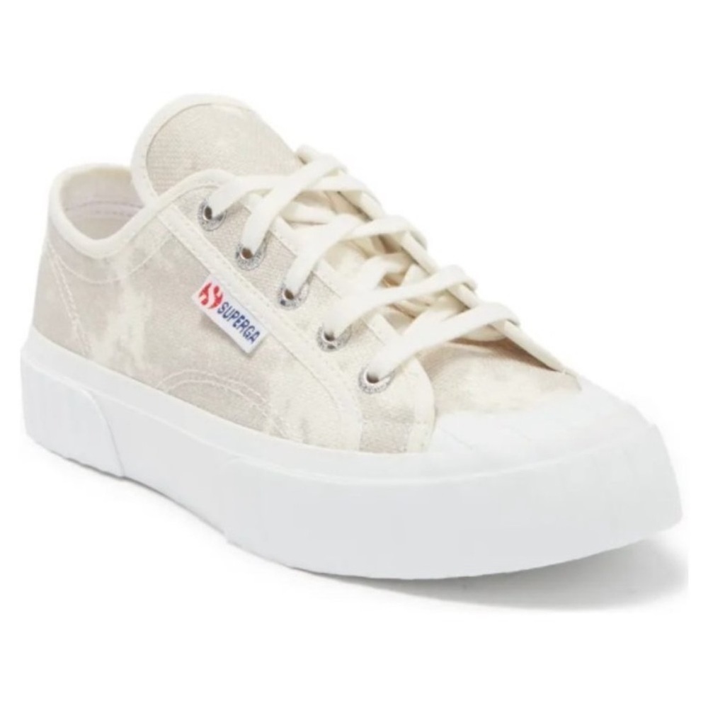 Superga Low Top Platform Tennis Shoe White, Grey‎ Women's Sz 8 2750 EUC